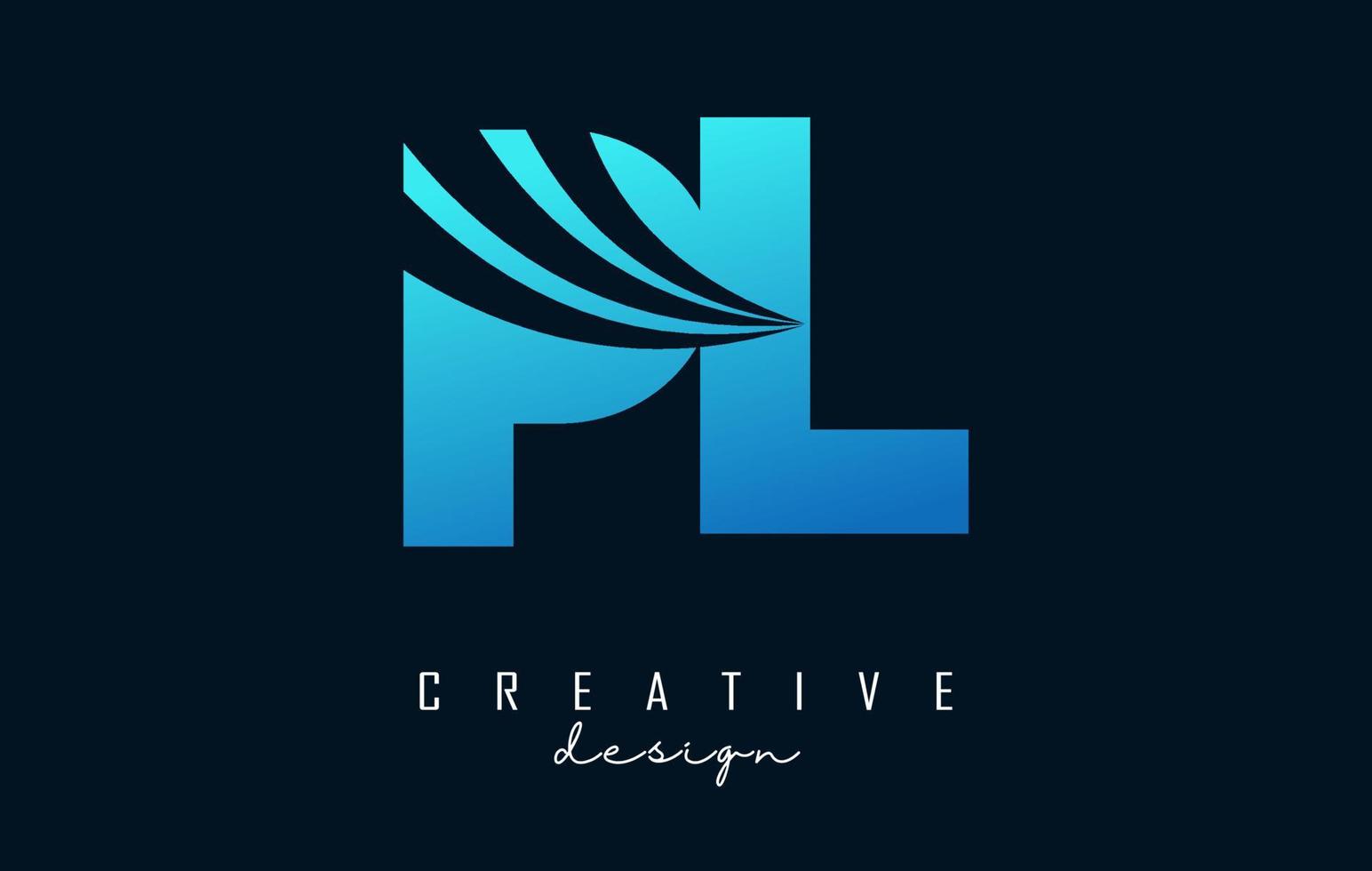 Creative blue letters PL p l logo with leading lines and road concept design. Letters with geometric design. vector