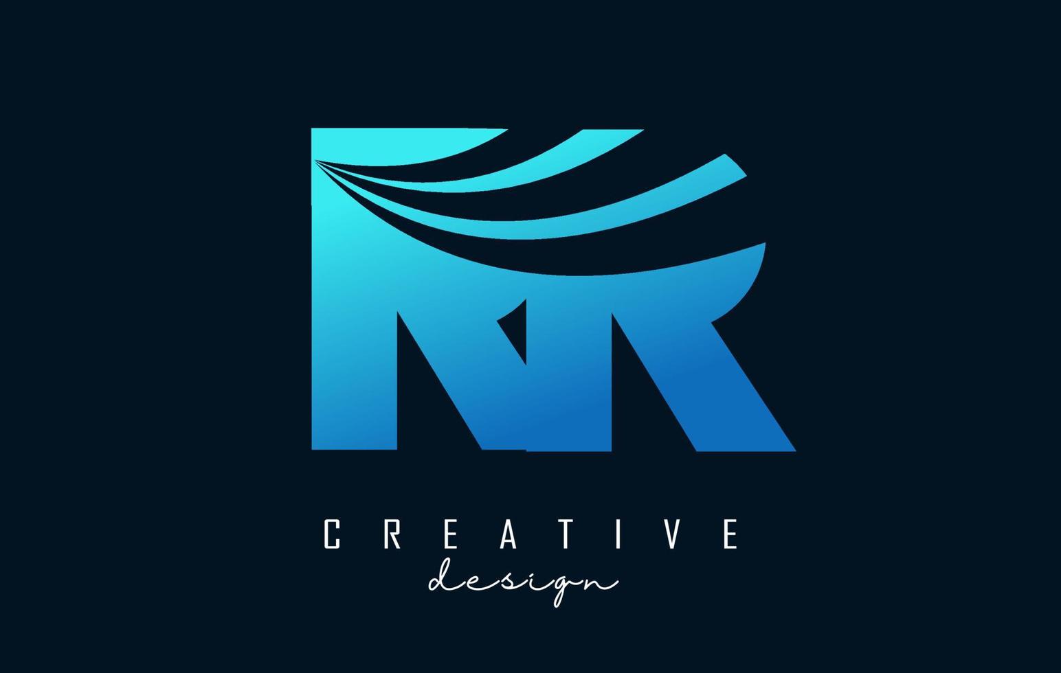 Creative blue letters RR R logo with leading lines and road concept design. Letters with geometric design. vector
