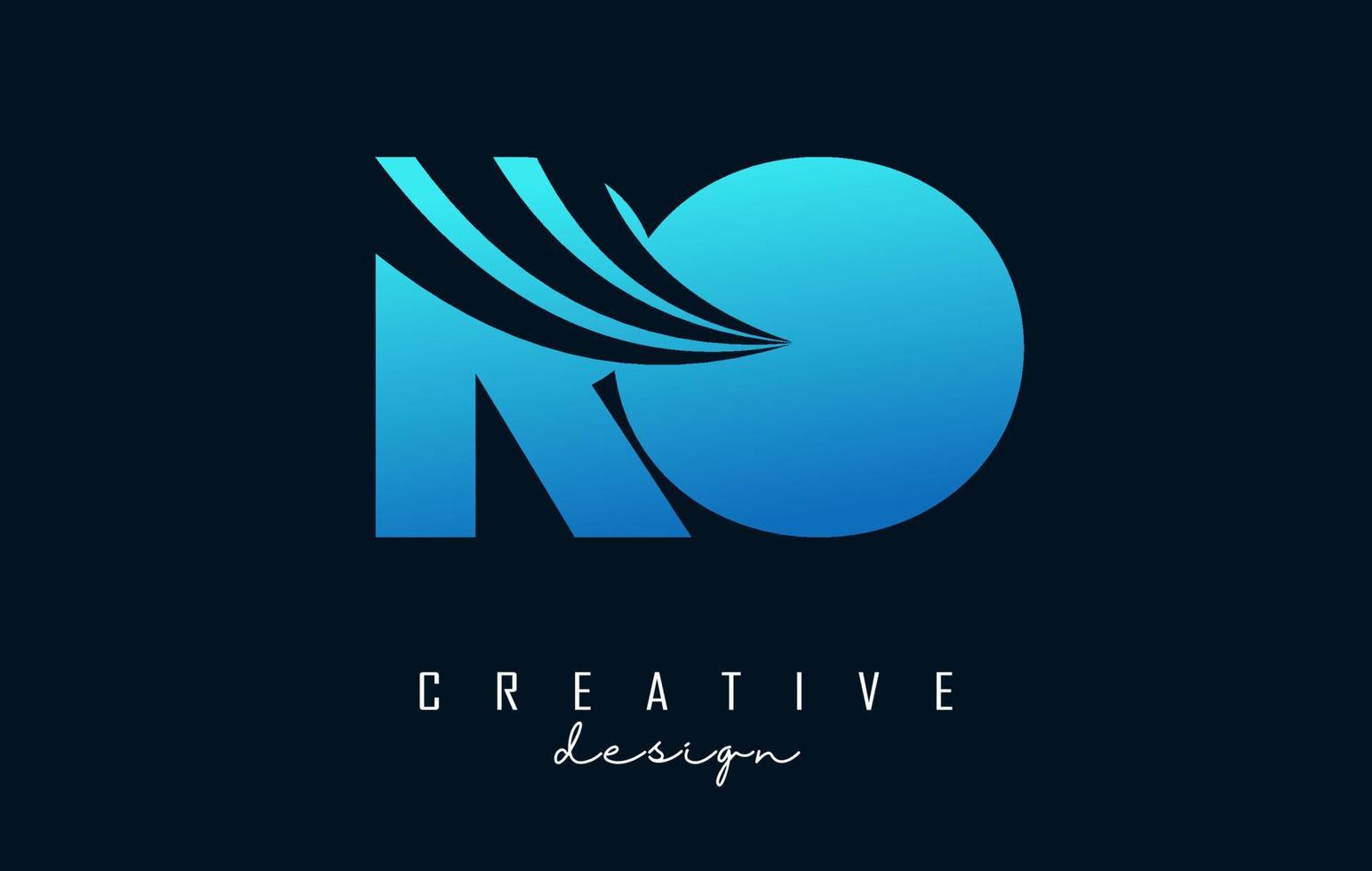 Creative blue letters RO R O logo with leading lines and road concept design. Letters with geometric design. vector