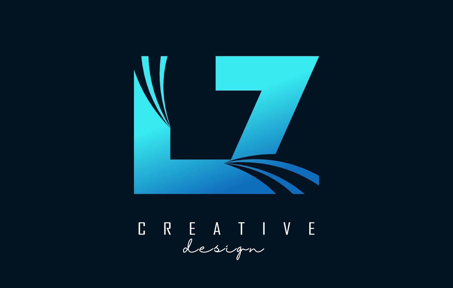 logotipo de letras azules creativas lz lz con líneas principales y diseño de concepto de carretera. letras con diseño geométrico. vector