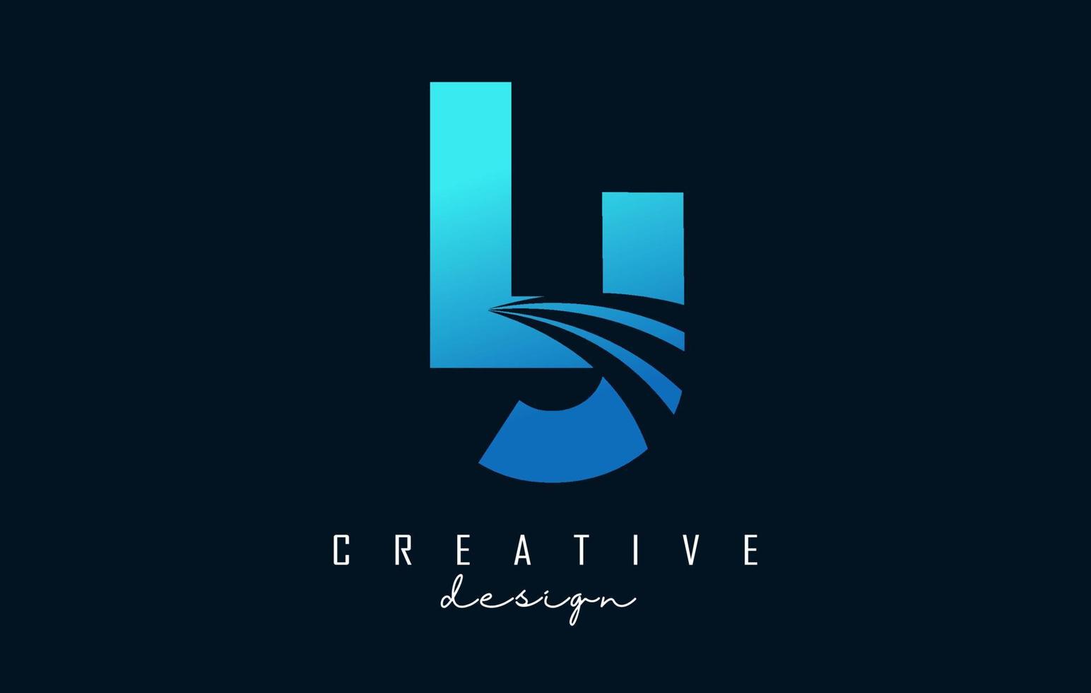 Creative blue letters LJ l j logo with leading lines and road concept design. Letters with geometric design. vector