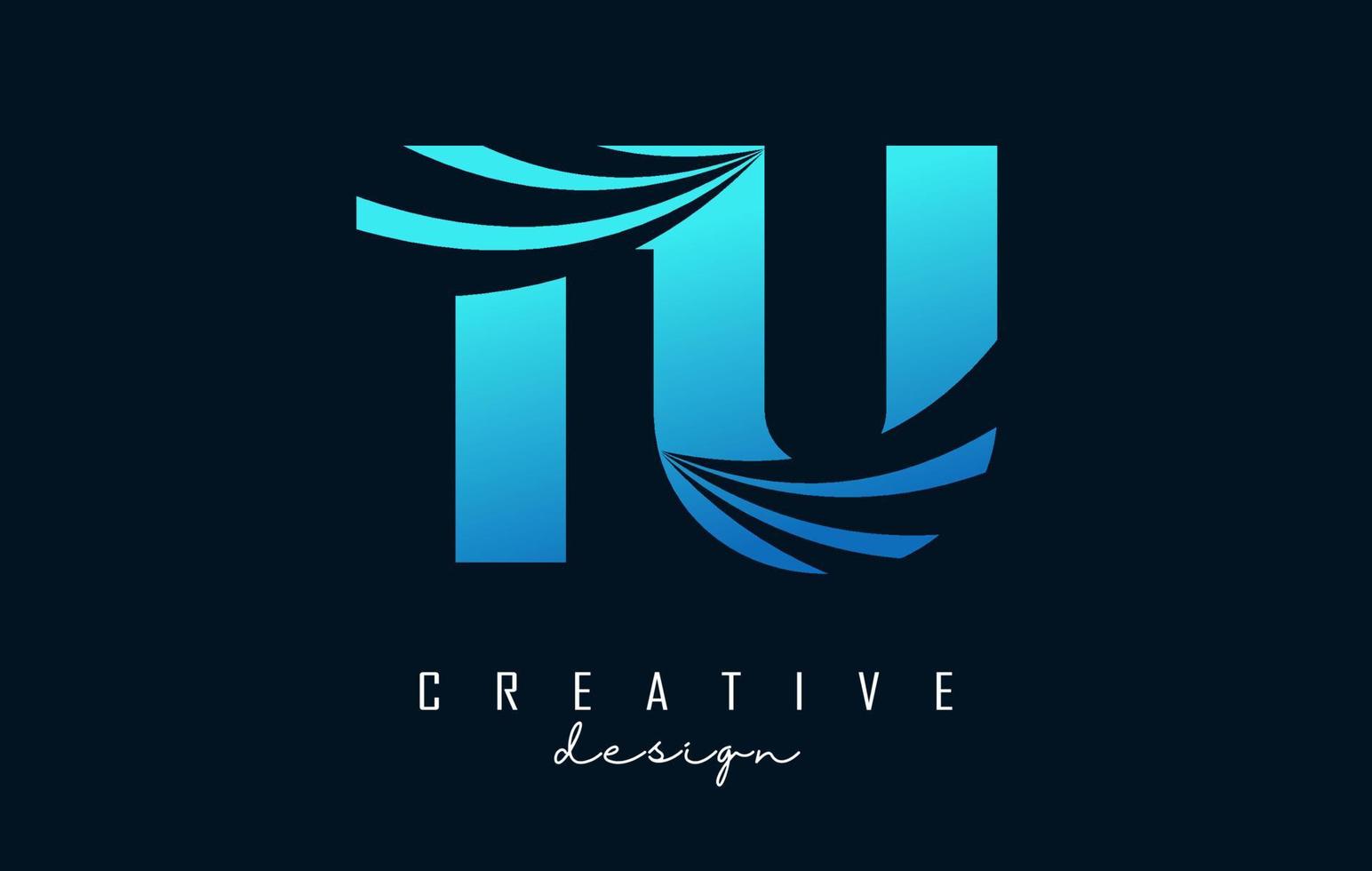 Creative blue letters TU t u logo with leading lines and road concept design. Letters with geometric design. vector