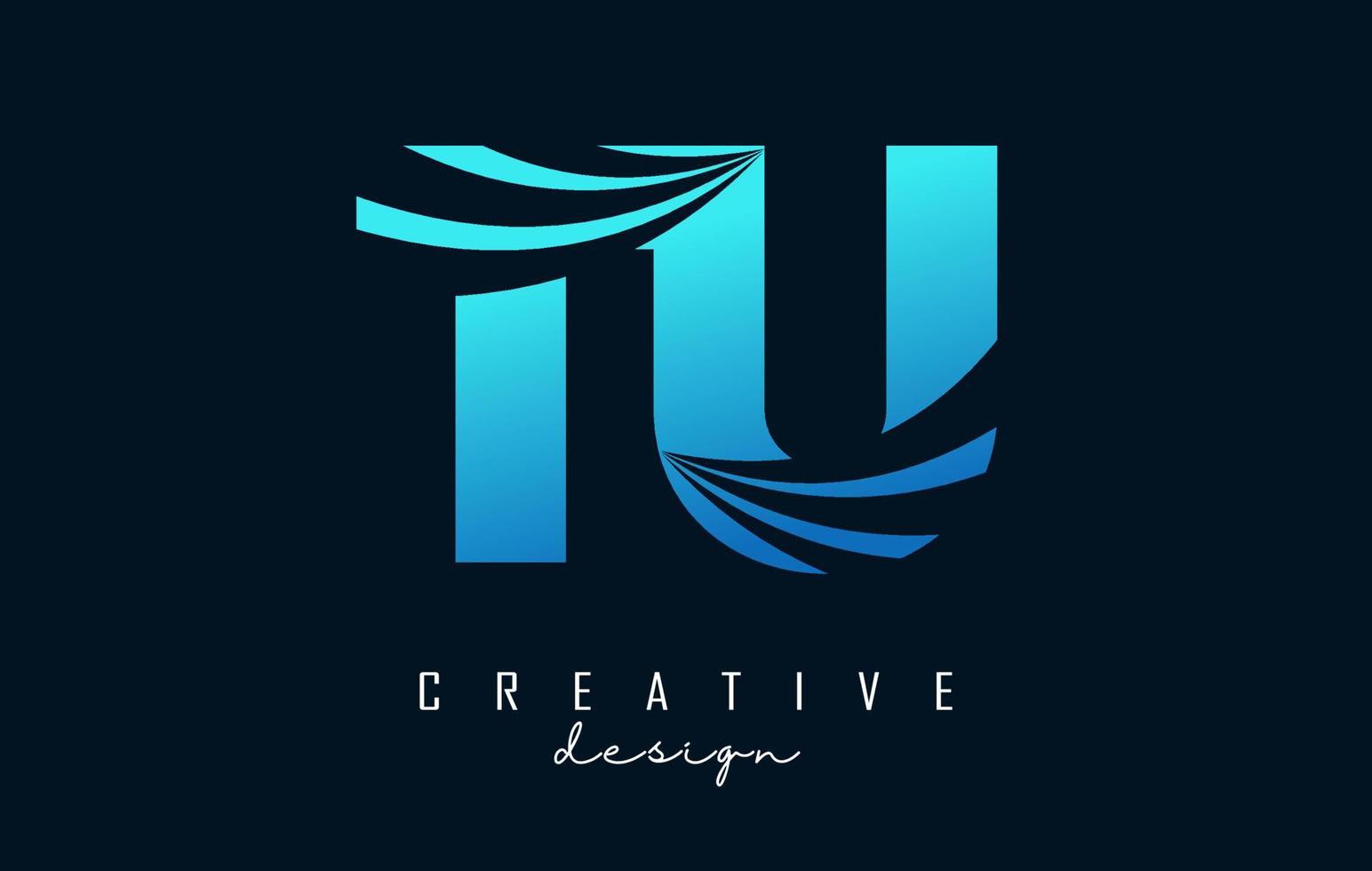 Creative blue letters TU t u logo with leading lines and road concept design. Letters with geometric design. vector