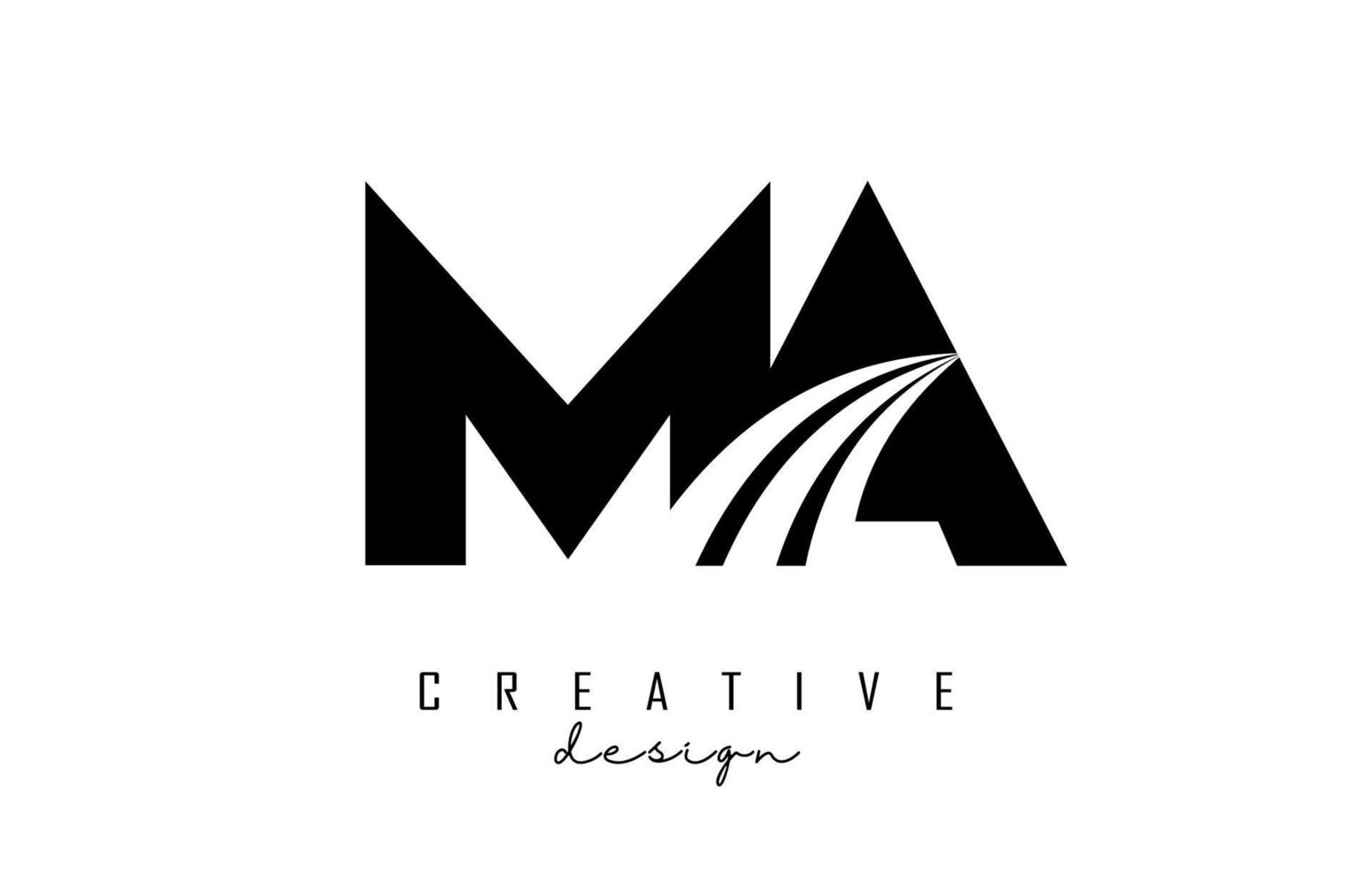 Creative black letters MA m a logo with leading lines and road concept design. Letters with geometric design. vector