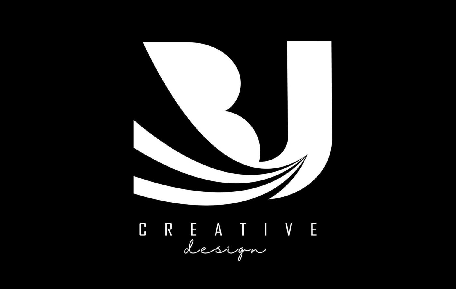 White letters Bj b j logo with leading lines and road concept design. Letters with geometric design. vector