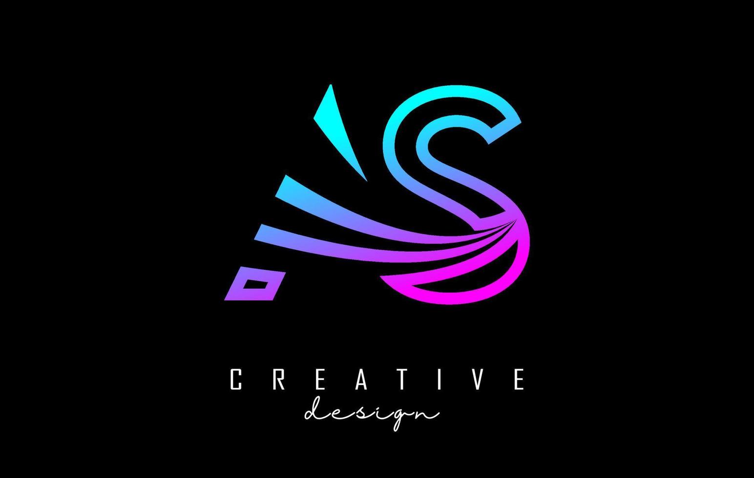 Outline colorful leading lines letters AS a s logo with road concept design. Letters AB with geometric design. vector