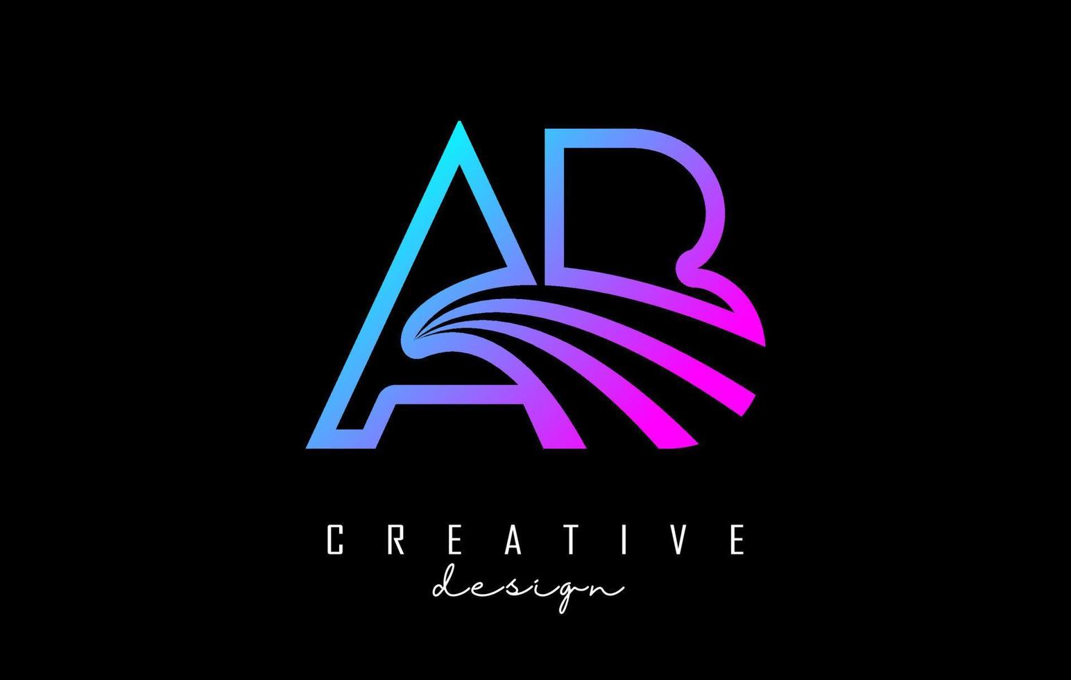Outline colorful leading lines letters AB a b logo with road concept design. Letters AB with geometric design. vector
