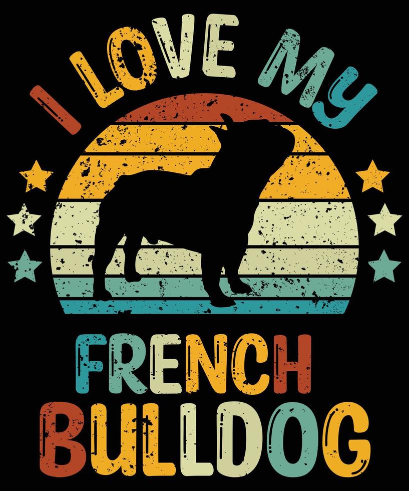 divertido bulldog francés vintage retro puesta de sol silueta regalos amante de los perros dueño del perro camiseta esencial vector