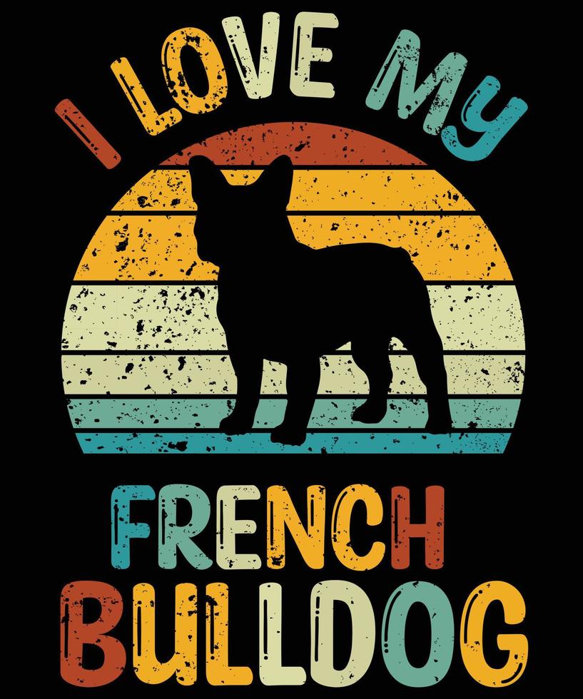 divertido bulldog francés vintage retro puesta de sol silueta regalos amante de los perros dueño del perro camiseta esencial vector