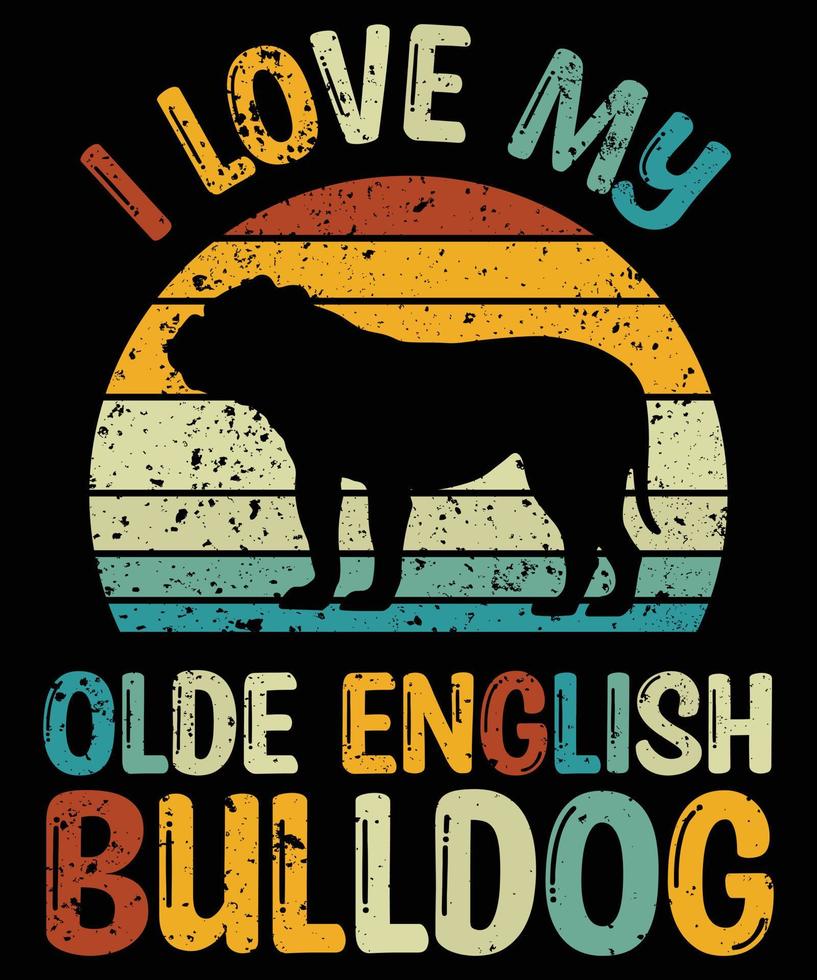 divertido olde inglés bulldog vintage retro puesta de sol silueta regalos amante de los perros dueño del perro camiseta esencial vector