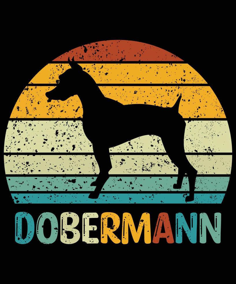 gracioso dobermann vintage retro puesta de sol silueta regalos amante de los perros dueño del perro camiseta esencial vector