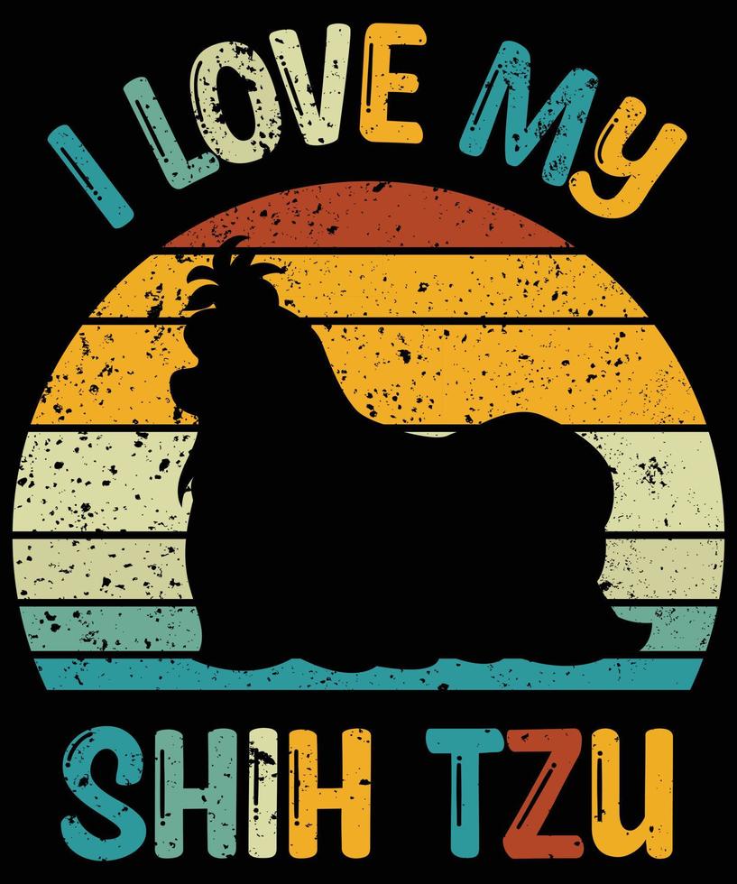 Funny Shih Tzu Vintage Retro Sunset Silhouette Gifts Dog Lover Dog Owner Essential T-Shirt vector