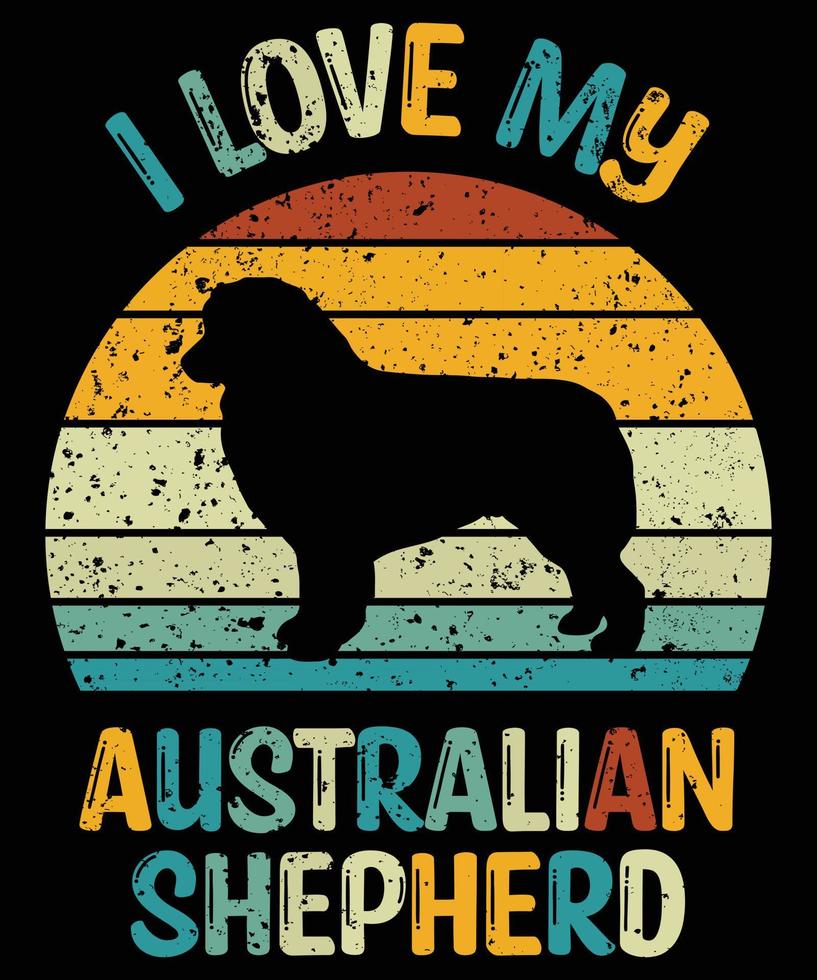 divertido pastor australiano vintage retro puesta de sol silueta regalos amante de los perros dueño del perro camiseta esencial vector