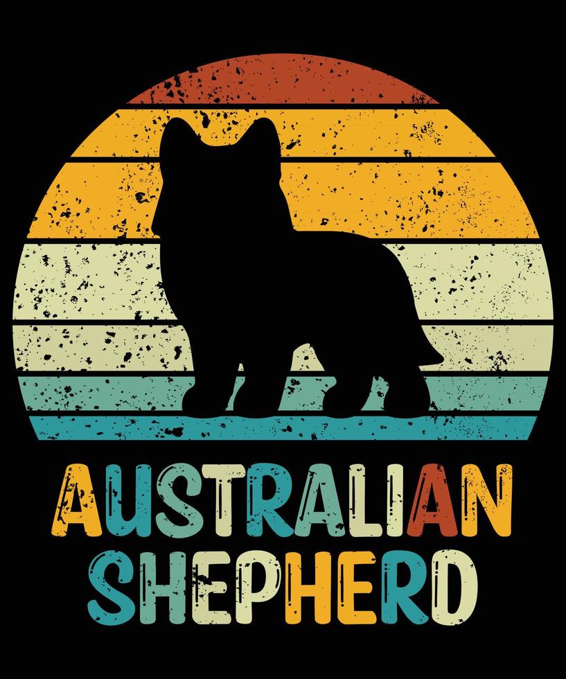 divertido pastor australiano vintage retro puesta de sol silueta regalos amante de los perros dueño del perro camiseta esencial vector