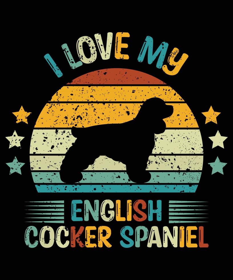 Funny English Cocker Spaniel Vintage Retro Sunset Silhouette Gifts Dog Lover Dog Owner Essential T-Shirt vector