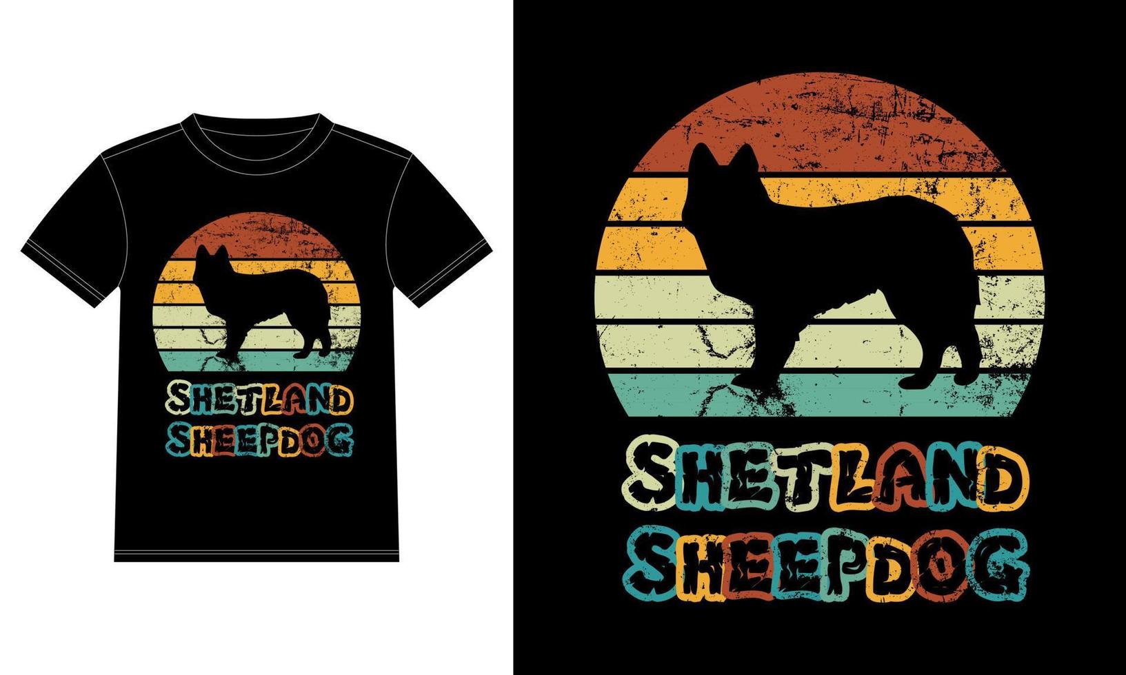 divertido perro pastor de shetland vintage retro puesta de sol silueta regalos amante de los perros dueño del perro camiseta esencial vector