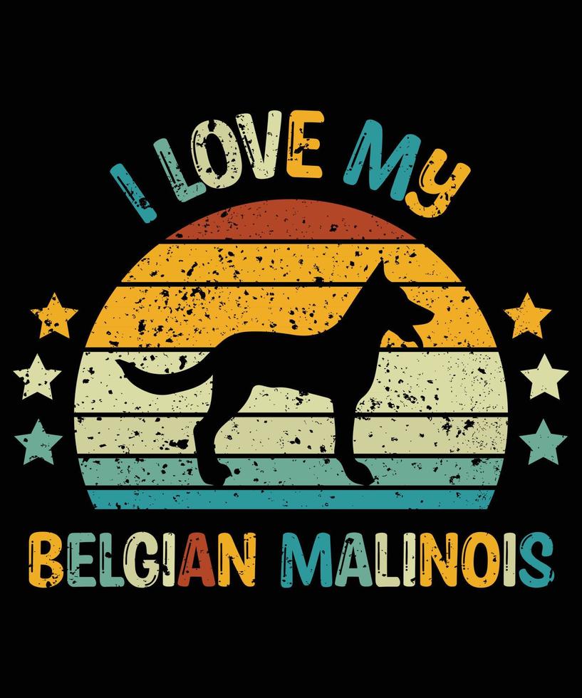 Funny Belgian Malinois Vintage Retro Sunset Silhouette Gifts Dog Lover Dog Owner Essential T-Shirt vector