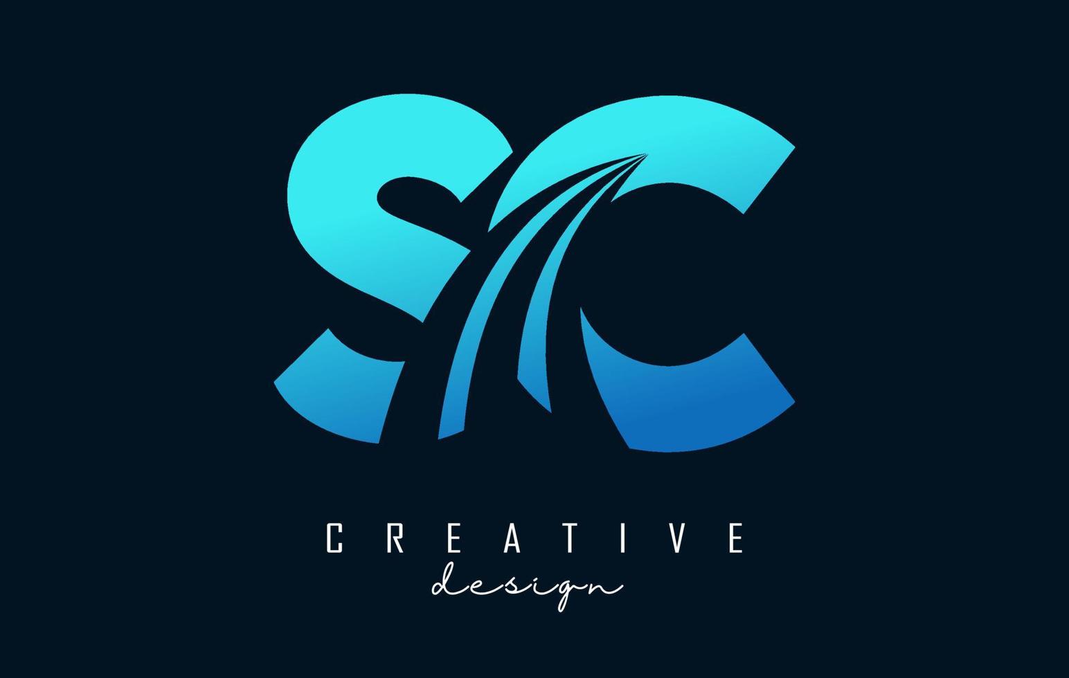 logotipo creativo de letras azules sc sc con líneas principales y diseño de concepto de carretera. letras con diseño geométrico. vector