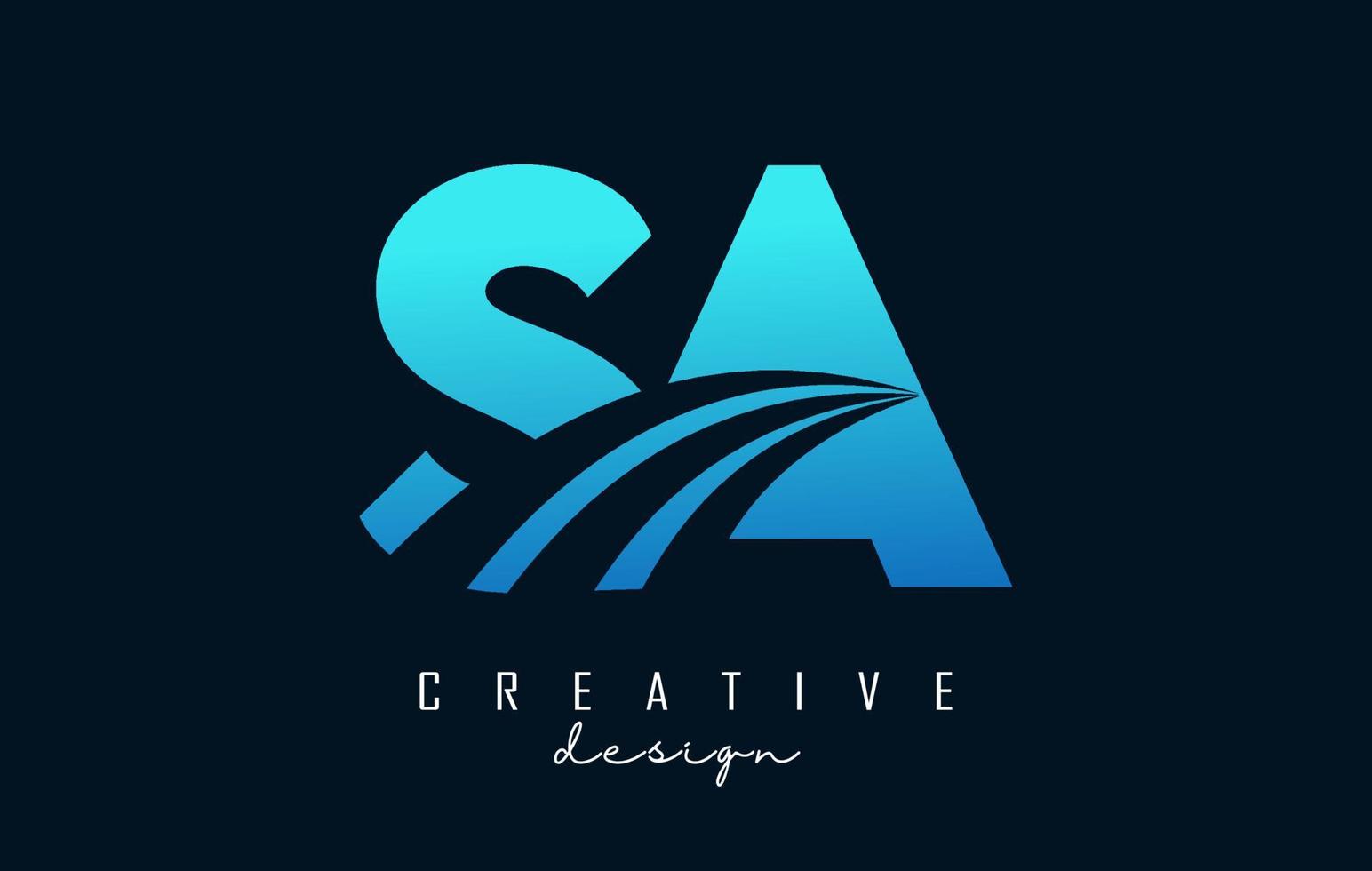 Creative blue letters SA s a logo with leading lines and road concept design. Letters with geometric design. vector