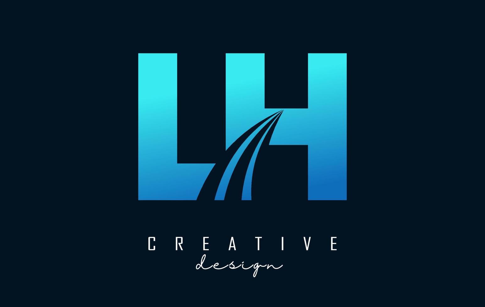 Creative blue letters LH l h logo with leading lines and road concept design. Letters with geometric design. vector