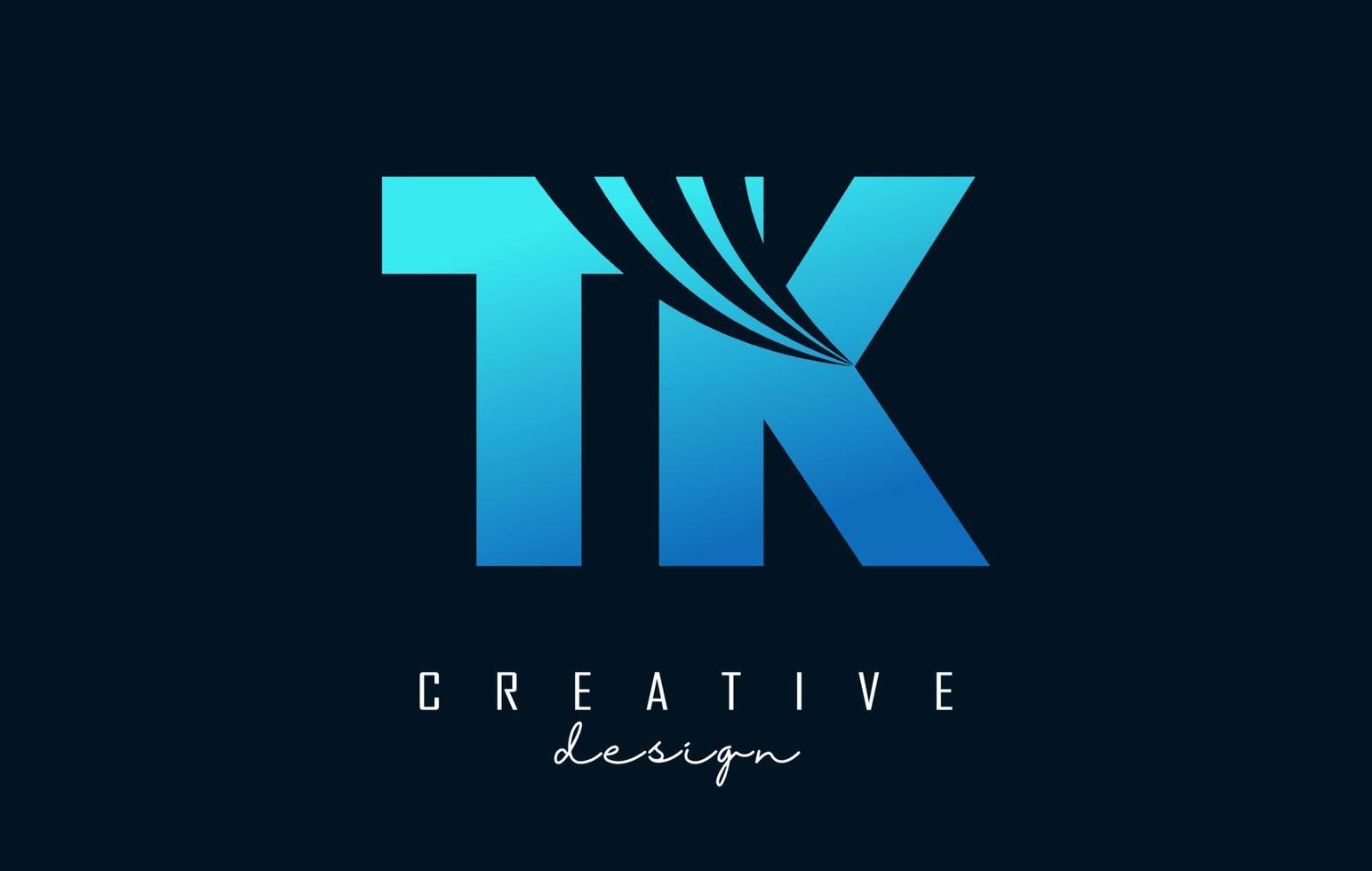 Creative blue letters TK t k logo with leading lines and road concept design. Letters with geometric design. vector