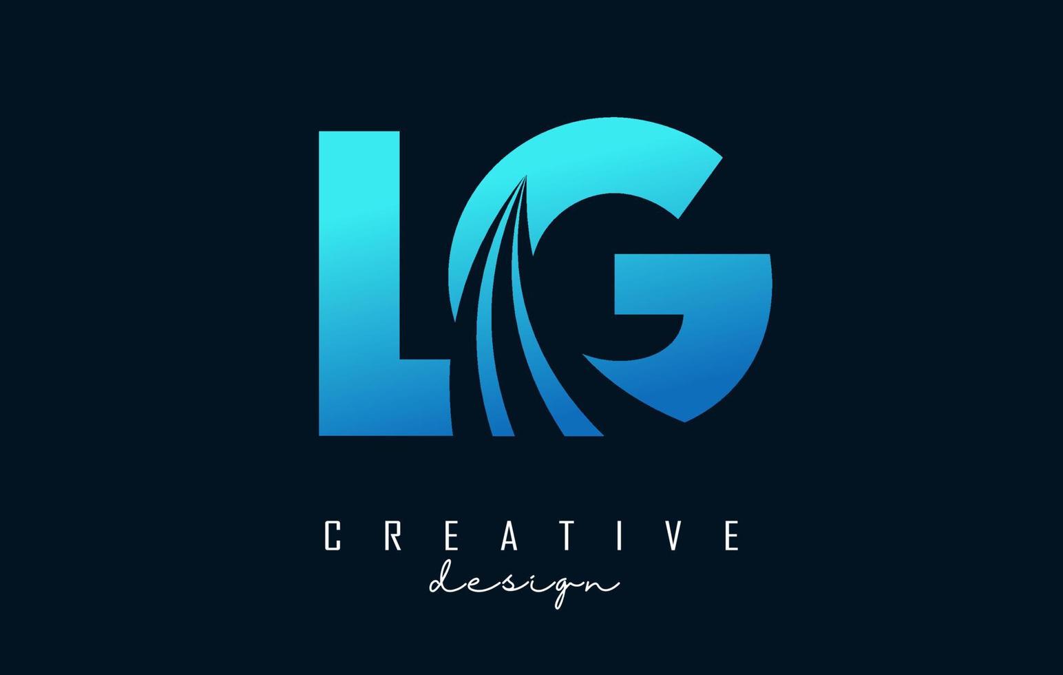 logotipo creativo de letras azules lg lg con líneas principales y diseño de concepto de carretera. letras con diseño geométrico. vector