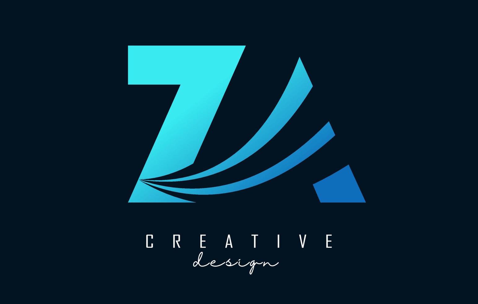 Creative blue letters ZA z a logo with leading lines and road concept design. Letters with geometric design. vector