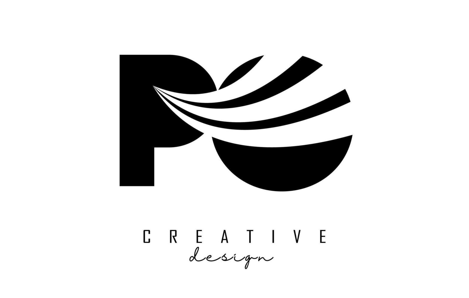 logotipo creativo de letras negras po po con líneas principales y diseño de concepto de carretera. letras con diseño geométrico. vector