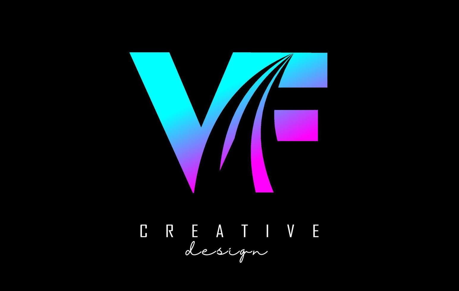 logotipo creativo de letras coloridas vf vf con líneas principales y diseño de concepto de carretera. letras con diseño geométrico. vector