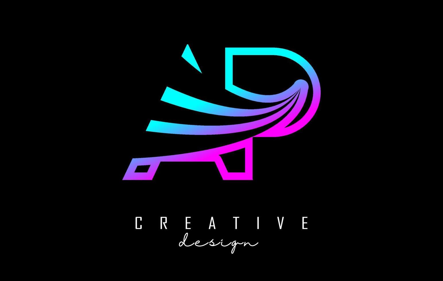 Outline colorful leading lines letters AP a p logo with road concept design. Letters AB with geometric design. vector