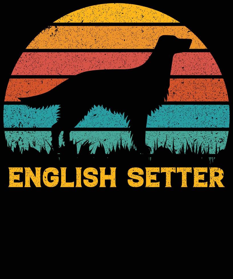 divertido setter inglés vintage retro puesta de sol silueta regalos amante de los perros dueño del perro camiseta esencial vector