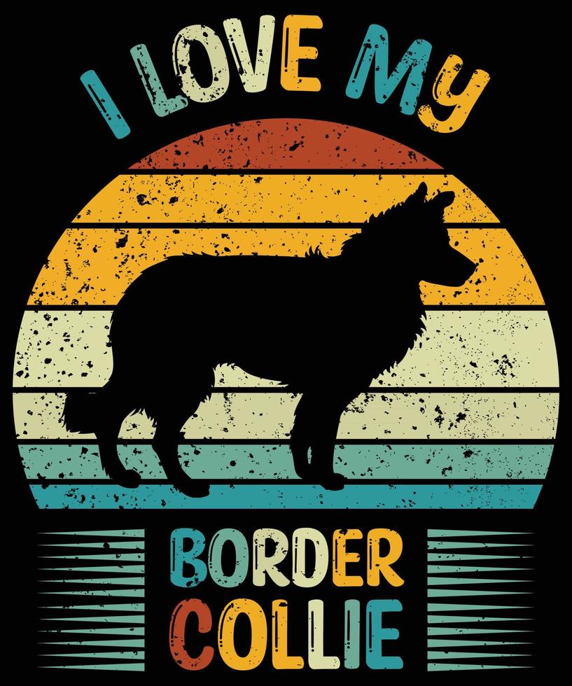 gracioso border collie vintage retro puesta de sol silueta regalos amante de los perros dueño del perro camiseta esencial vector