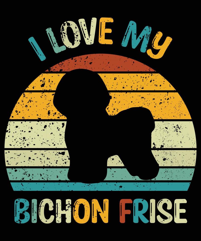 Funny Bichon Frise Vintage Retro Sunset Silhouette Gifts Dog Lover Dog Owner Essential T-Shirt vector