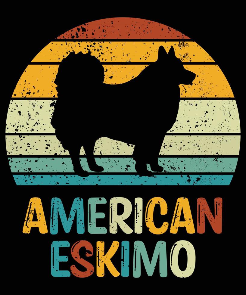 divertido esquimal americano vintage retro puesta de sol silueta regalos amante de los perros dueño del perro camiseta esencial vector