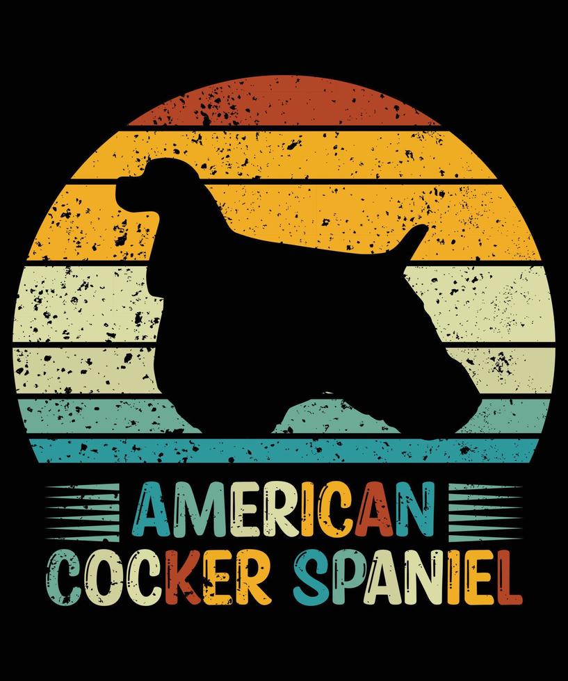 Funny American Cocker Spaniel Vintage Retro Sunset Silhouette Gifts Dog Lover Dog Owner Essential T-Shirt vector