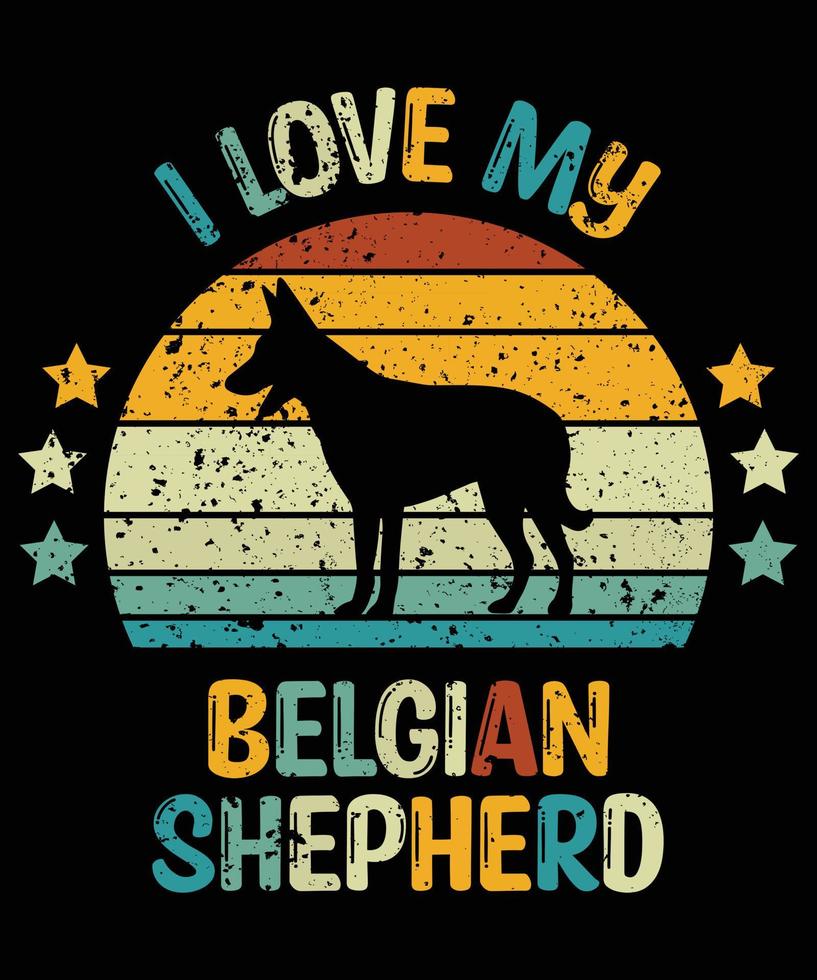 divertido pastor belga vintage retro puesta de sol silueta regalos amante de los perros dueño del perro camiseta esencial vector