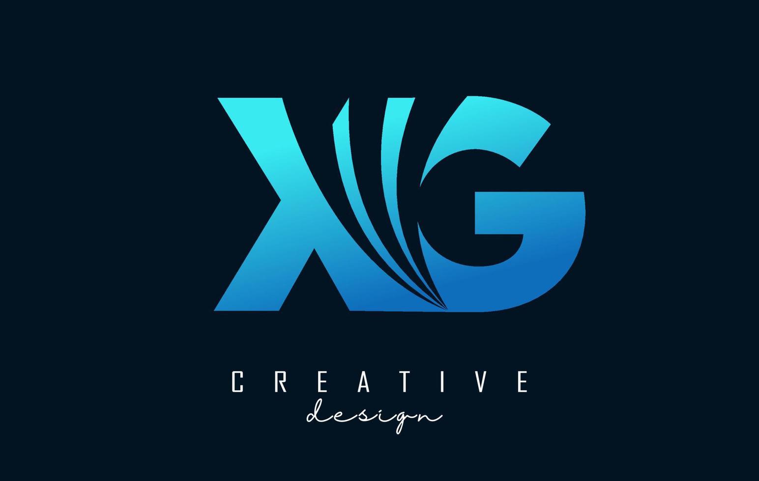 Creative blue letters XG x g logo with leading lines and road concept design. Letters with geometric design. vector