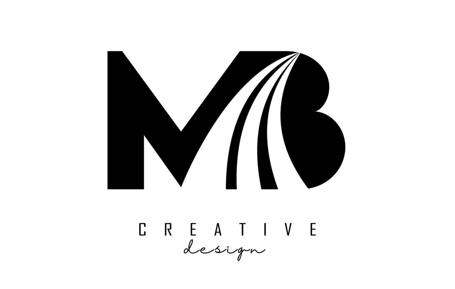 Creative black letters MB m b logo with leading lines and road concept design. Letters with geometric design. vector