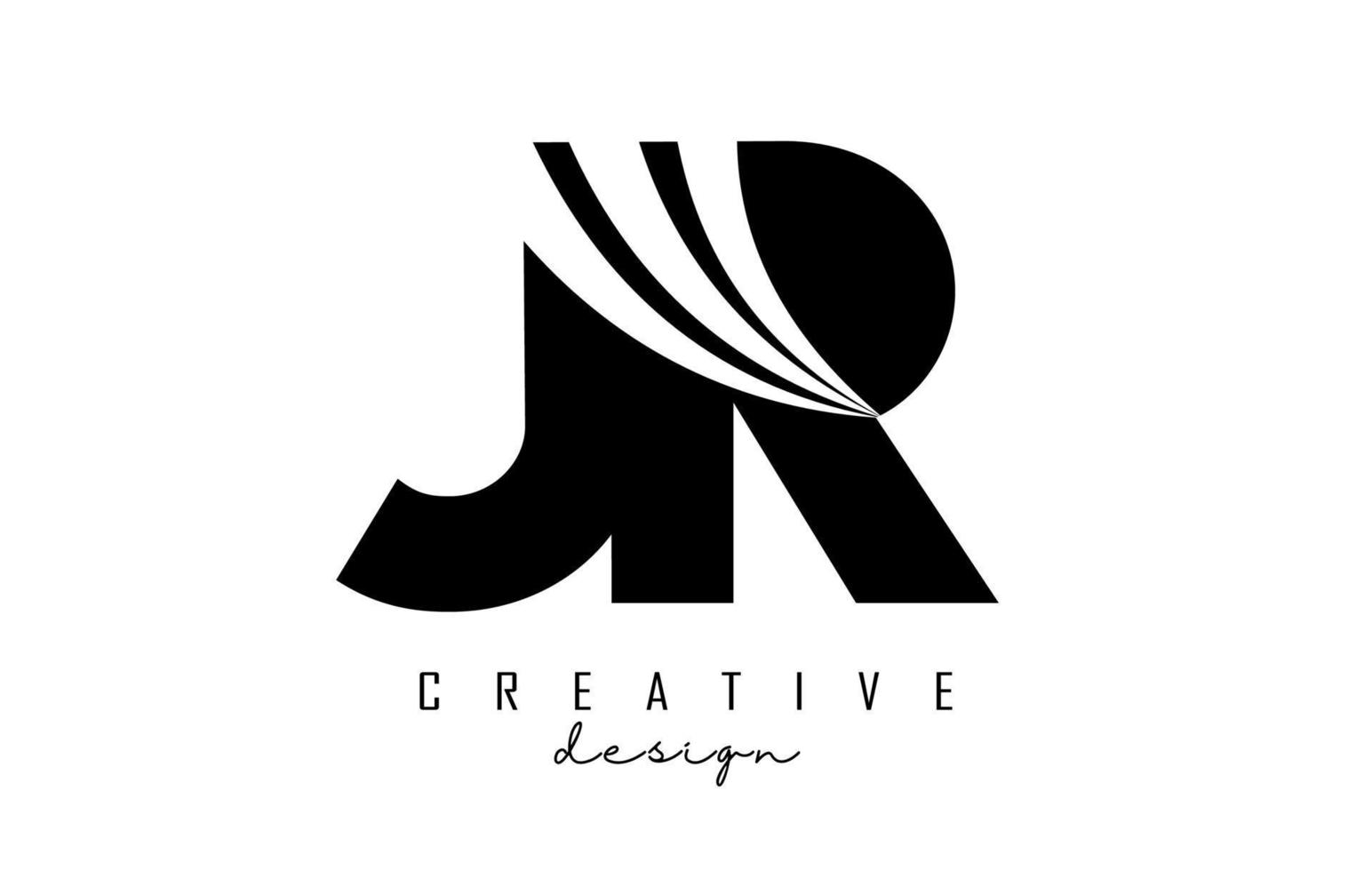 Creative black letters JR j r logo with leading lines and road concept design. Letters with geometric design. vector