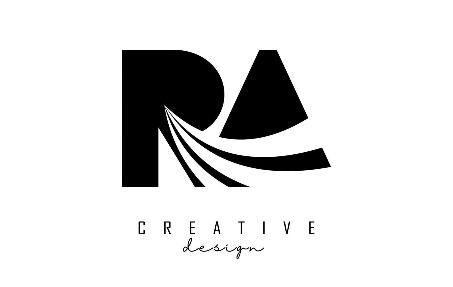 Creative black letters RA r a logo with leading lines and road concept design. Letters with geometric design. vector