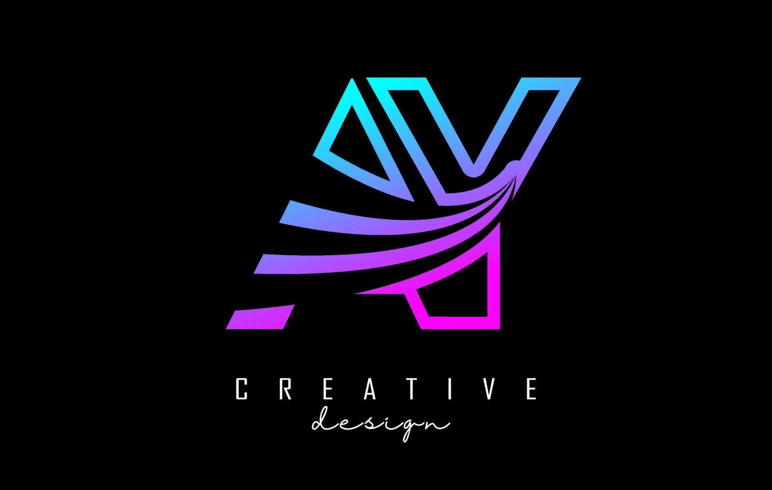 Outline colorful leading lines letters AY a y logo with road concept design. Letters AB with geometric design. vector