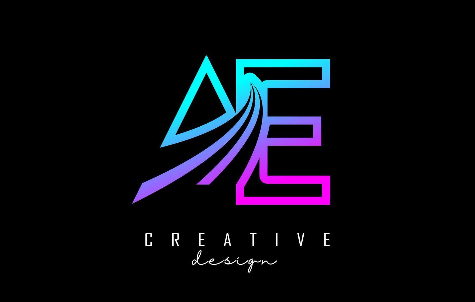 Outline colorful leading lines letters AE a e logo with road concept design. Letters AB with geometric design. vector