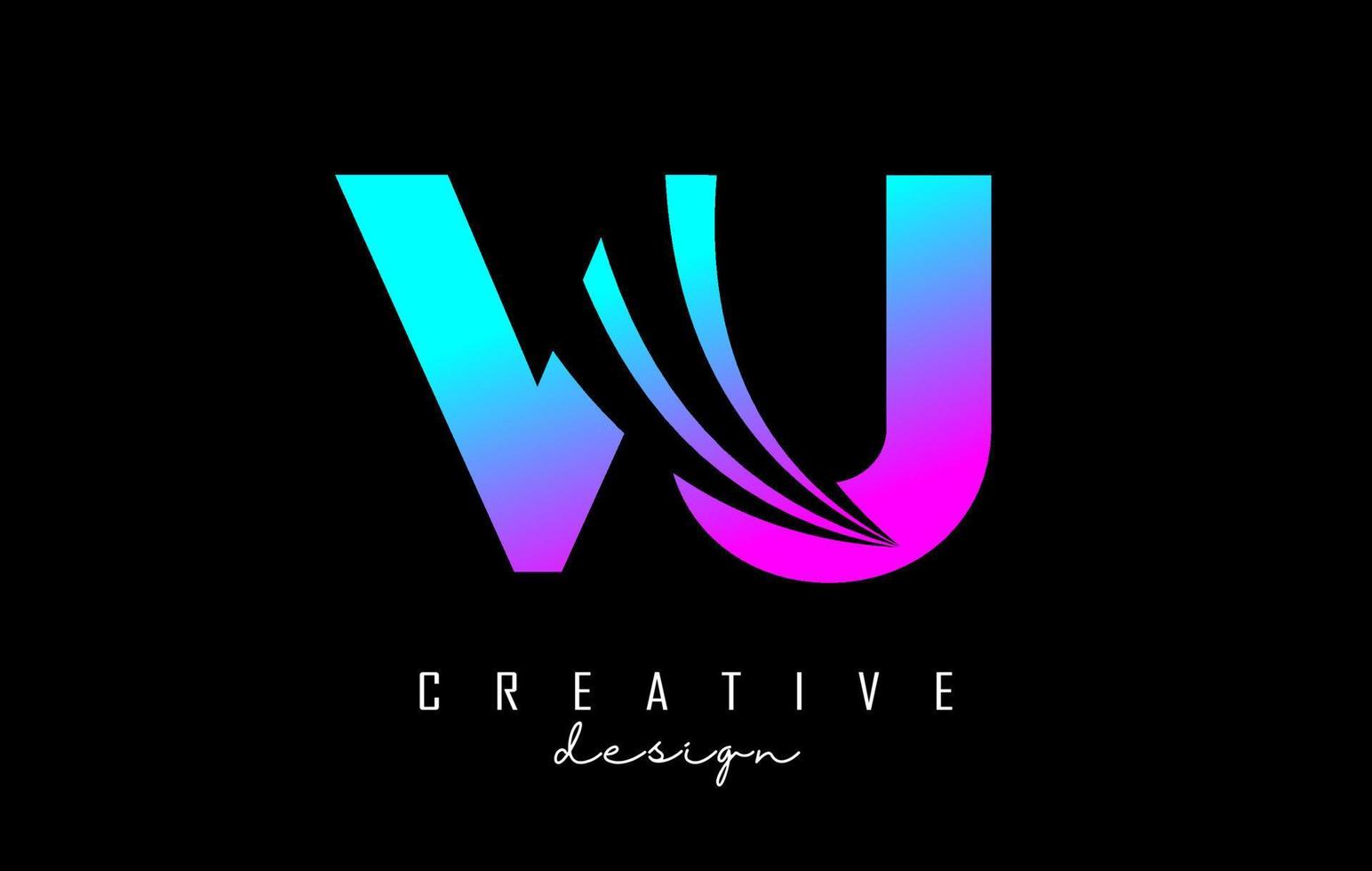 Creative colorful letters VU v u logo with leading lines and road concept design. Letters with geometric design. vector
