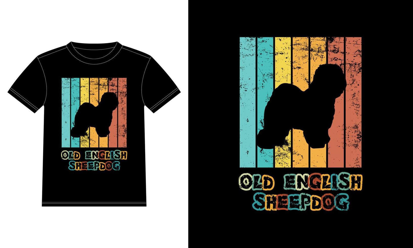 gracioso viejo perro pastor inglés vintage retro puesta de sol silueta regalos amante de los perros dueño del perro camiseta esencial vector