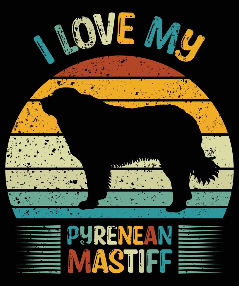 Funny Pyrenean Mastiff Vintage Retro Sunset Silhouette Gifts Dog Lover Dog Owner Essential T-Shirt vector