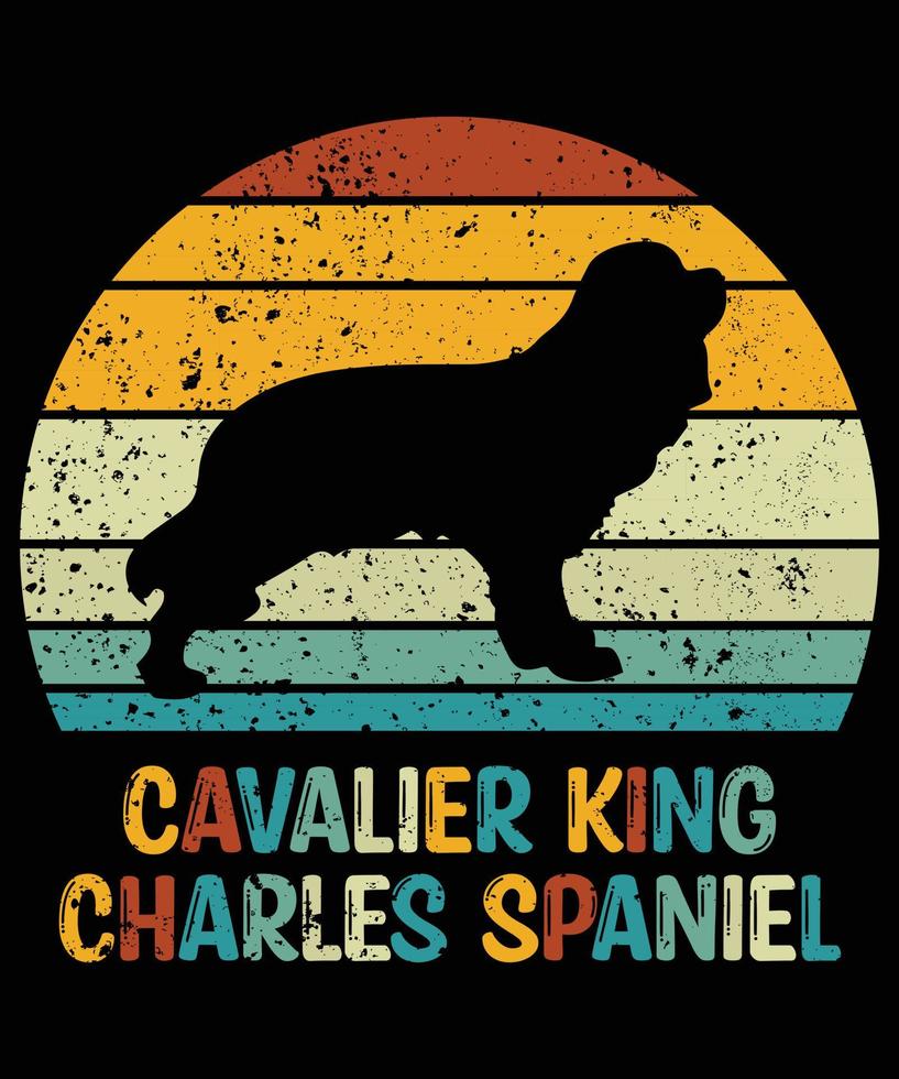 Funny Cavalier King Charles Spaniel Vintage Retro Sunset Silhouette Gifts Dog Lover Dog Owner Essential T-Shirt vector