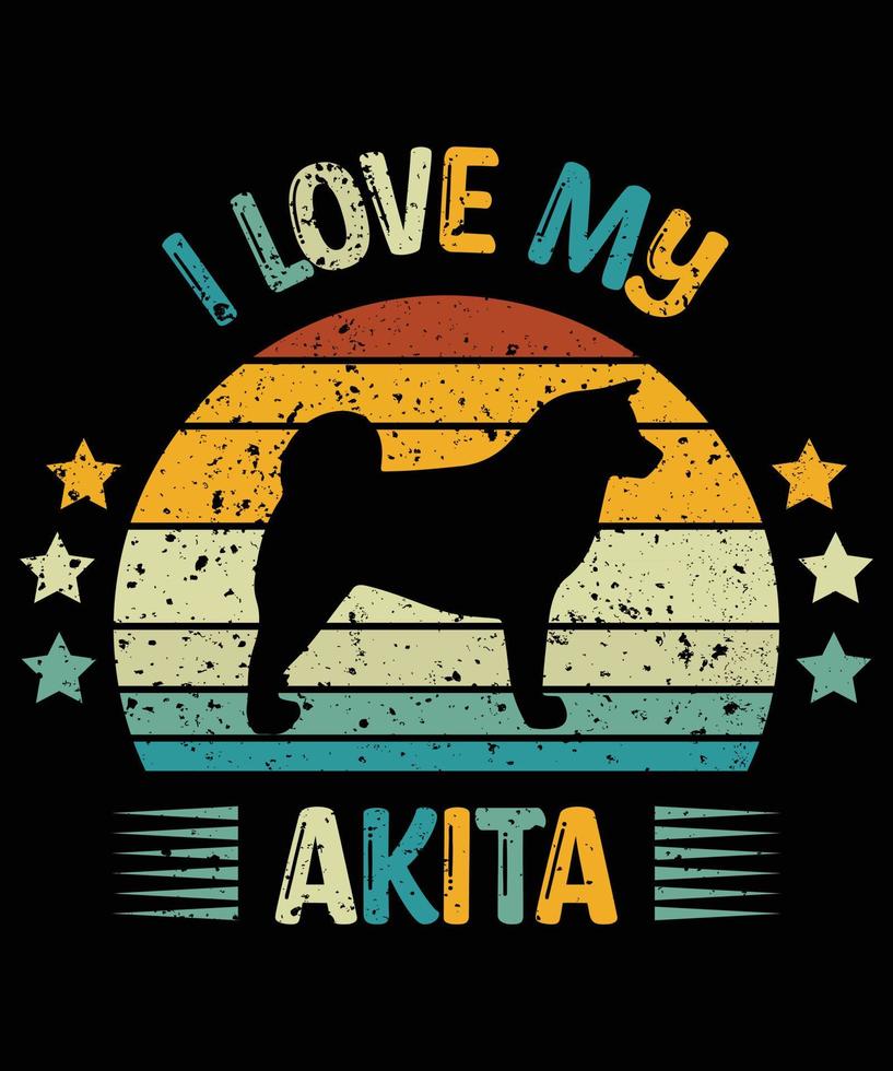 divertido akita vintage retro puesta de sol silueta regalos amante de los perros dueño del perro camiseta esencial vector