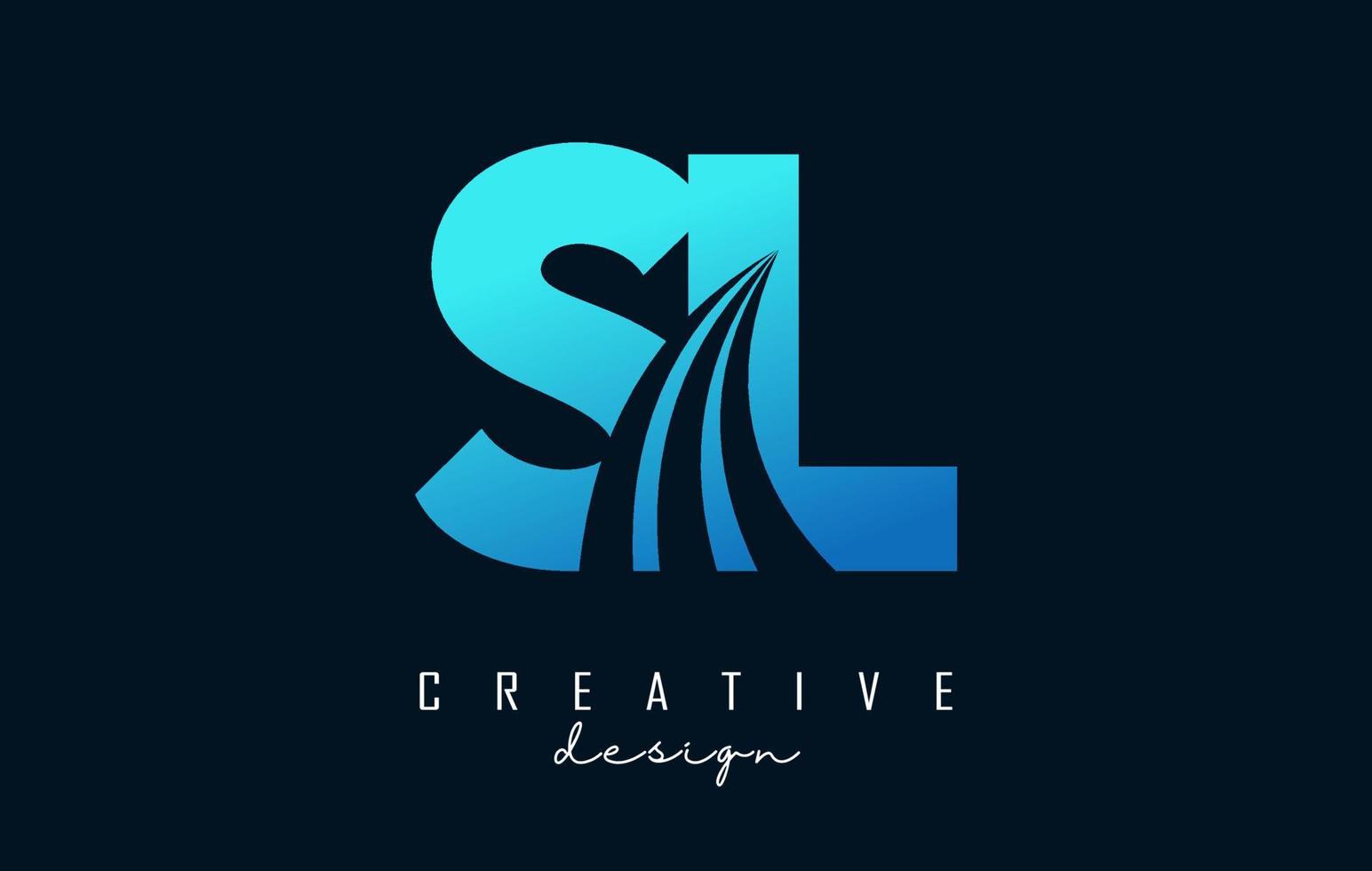 Creative blue letters SL s l logo with leading lines and road concept design. Letters with geometric design. vector