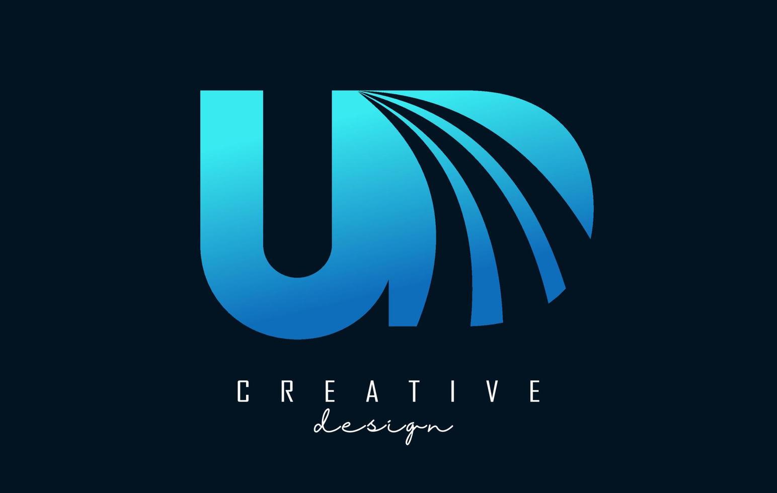 Creative blue letters UD u d logo with leading lines and road concept design. Letters with geometric design. vector