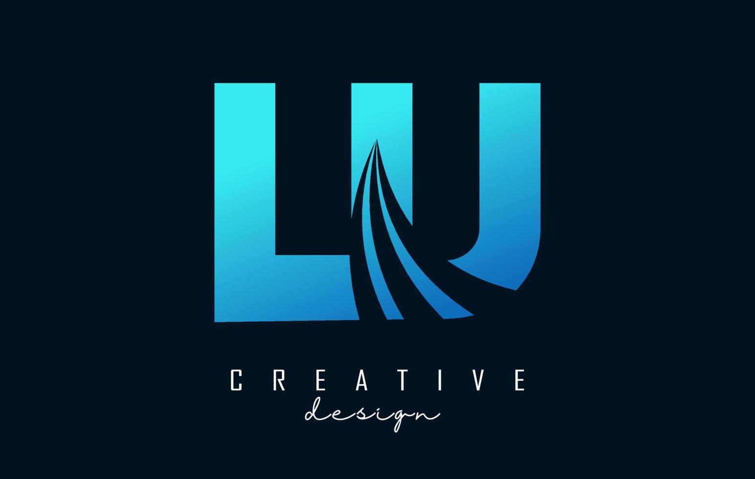 Creative blue letters LU l u logo with leading lines and road concept design. Letters with geometric design. vector